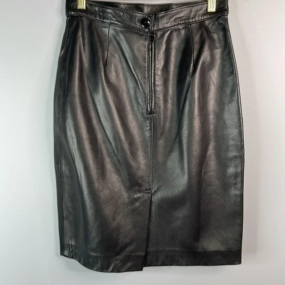 VINTAGE Neto 90s Leather Pencil Skirt Black Buttery Soft Back Slit Size 28 - Picture 7 of 11